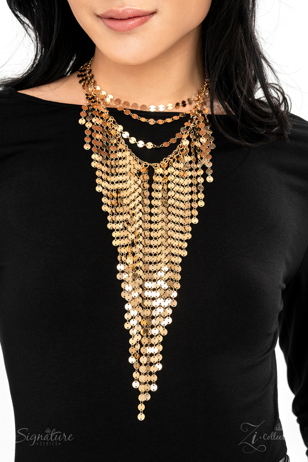 The Suz Gold Tassel Disc Fringe ZI Collection Necklace Paparazzi 2022