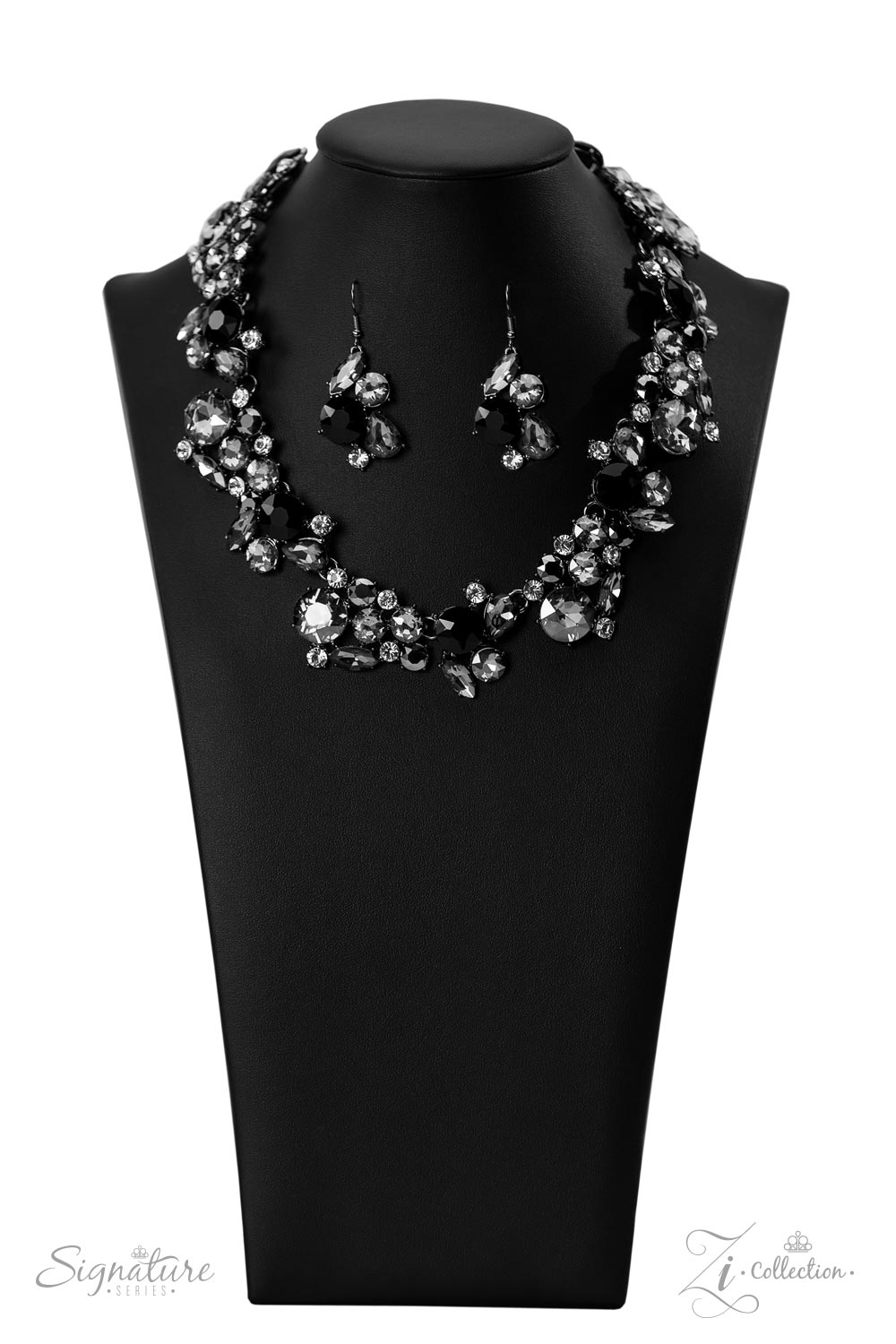 The Kim -  Smokey, Jet Black And White Rhinestone ZI Collection Necklace Paparazzi 2022