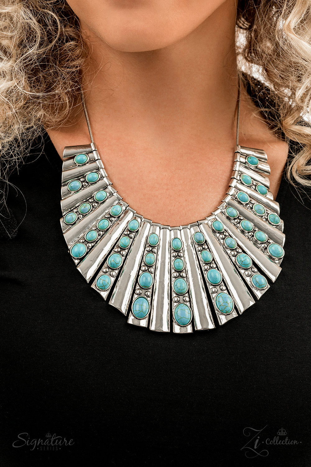 The Ebony Turquoise Stone Silver ZI Collection Necklace Paparazzi 2022