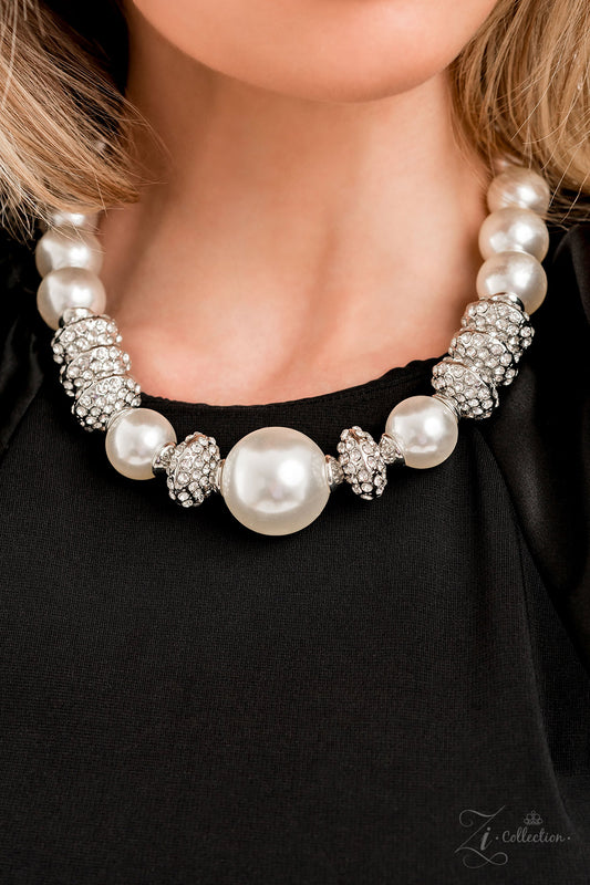 Noble - White Pearl Silver Accent Rhinestone Zi Collection Necklace 2022