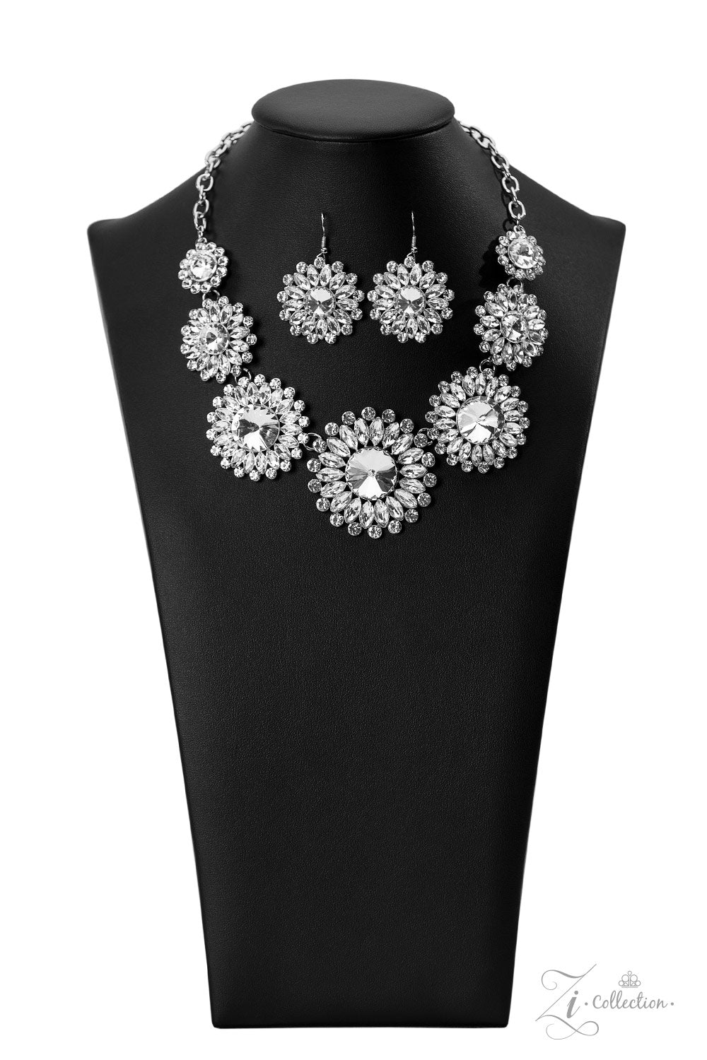 Optimistic White Rhinestone Flower Floral Frame Zi Collection Necklace Paparazzi 2022