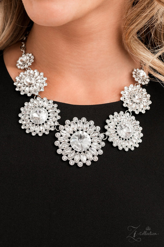 Optimistic White Rhinestone Flower Floral Frame Zi Collection Necklace Paparazzi 2022