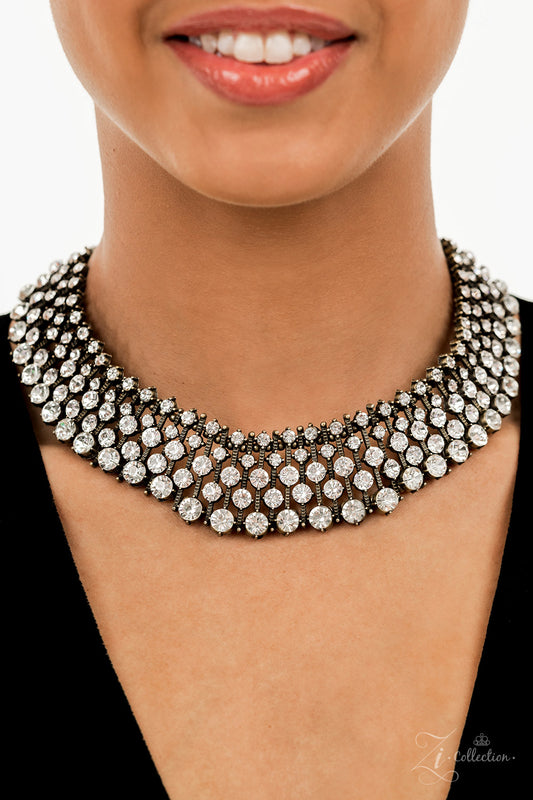 Undeniable - White Rhinestone Brass Stud Zi Collection Necklace Paparazzi 2022