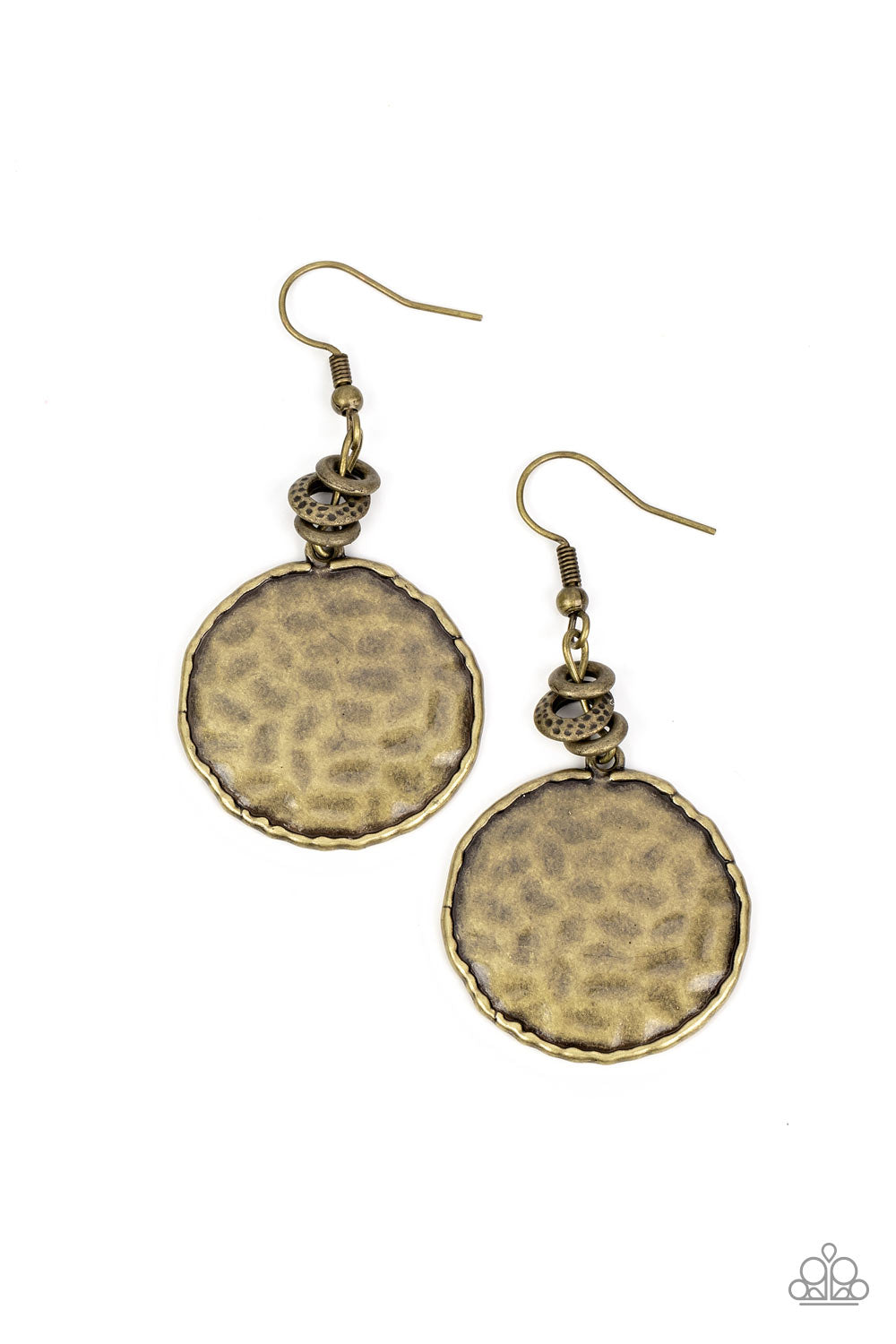 Prehistoric Perfection - Brass Hammered Antiqued Disc Earring Paparazzi E1588