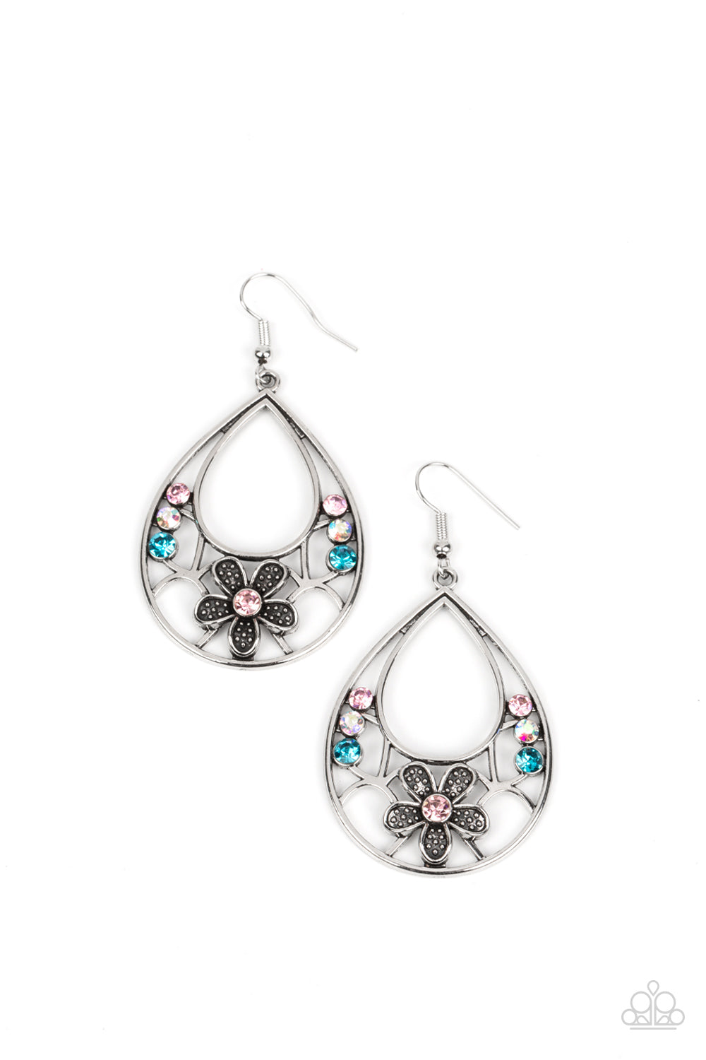 Meadow Marvel - Multicolored Rhinestone Floral Flower Teardrop Earring Paparazzi E0761