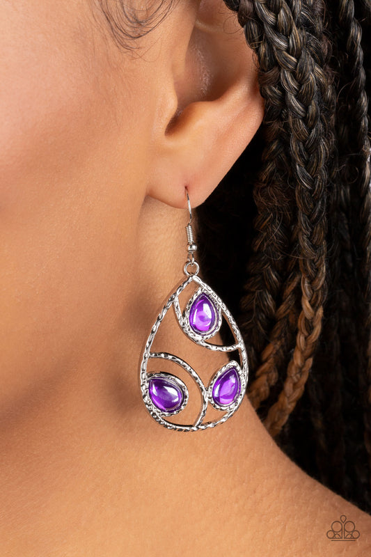 Send the BRIGHT Message - Purple Glassy Teardrop Bead Earring Paparazzi E1573