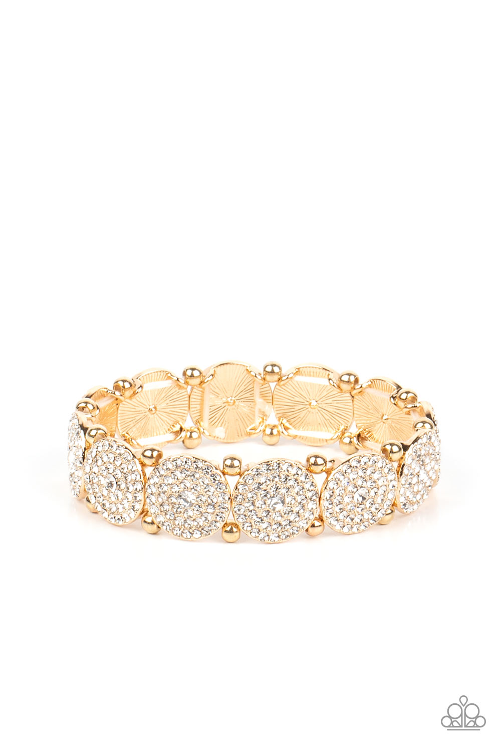 Palace Intrigue - Gold White Rhinestone Stretch Bracelet Paparazzi B0642