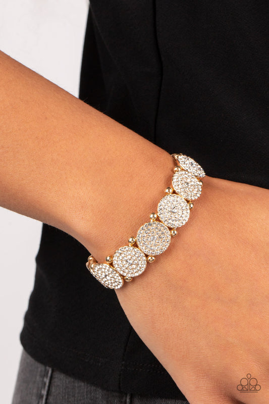 Palace Intrigue - Gold White Rhinestone Stretch Bracelet Paparazzi B0642