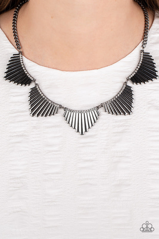 MANE Street - Black Gunmetal Frame And White Rhinestone Necklace Paparazzi N0182