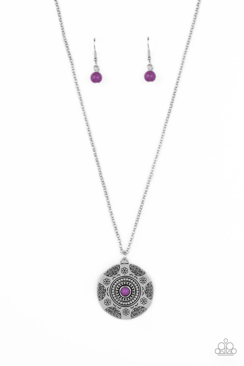 Wild Prairies - Purple Stone Silver Floral Necklace Paparazzi N1777