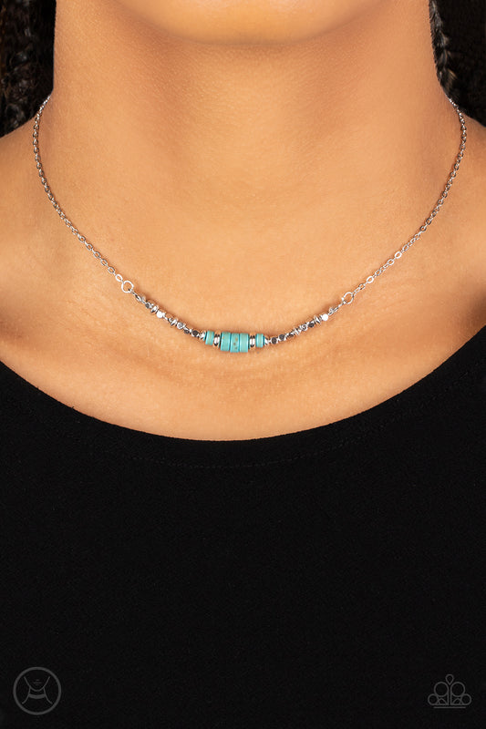 Retro Rejuvenation - Blue Turquoise Stone Discs Silver Bead Choker Necklace Paparazzi N1057