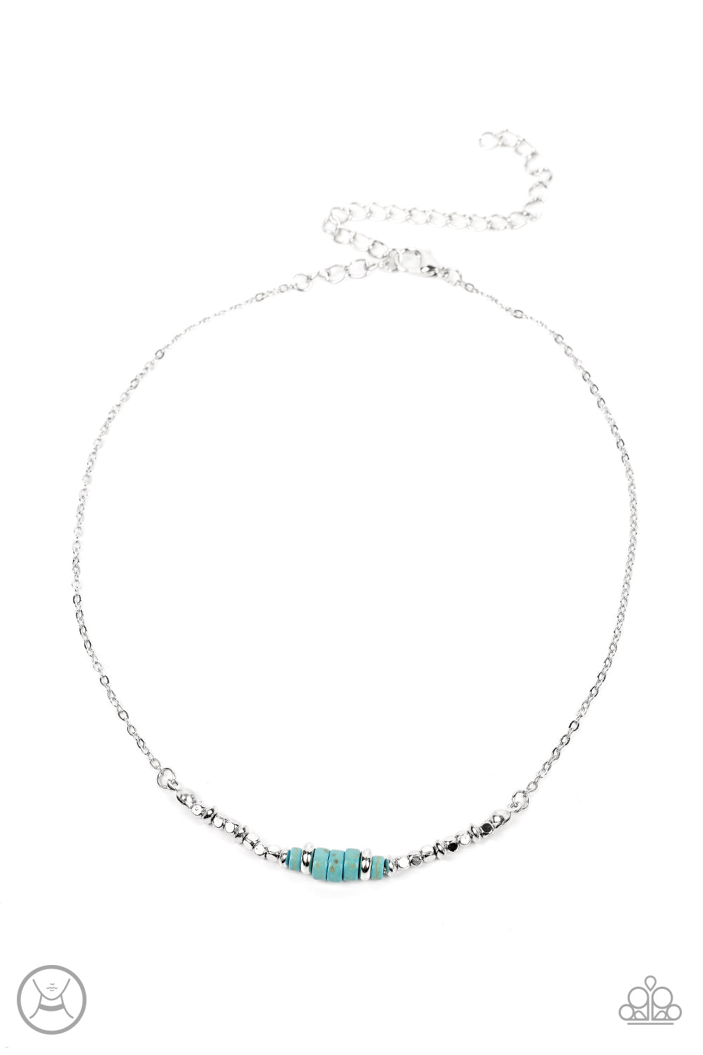 Retro Rejuvenation - Blue Turquoise Stone Discs Silver Bead Choker Necklace Paparazzi N1057