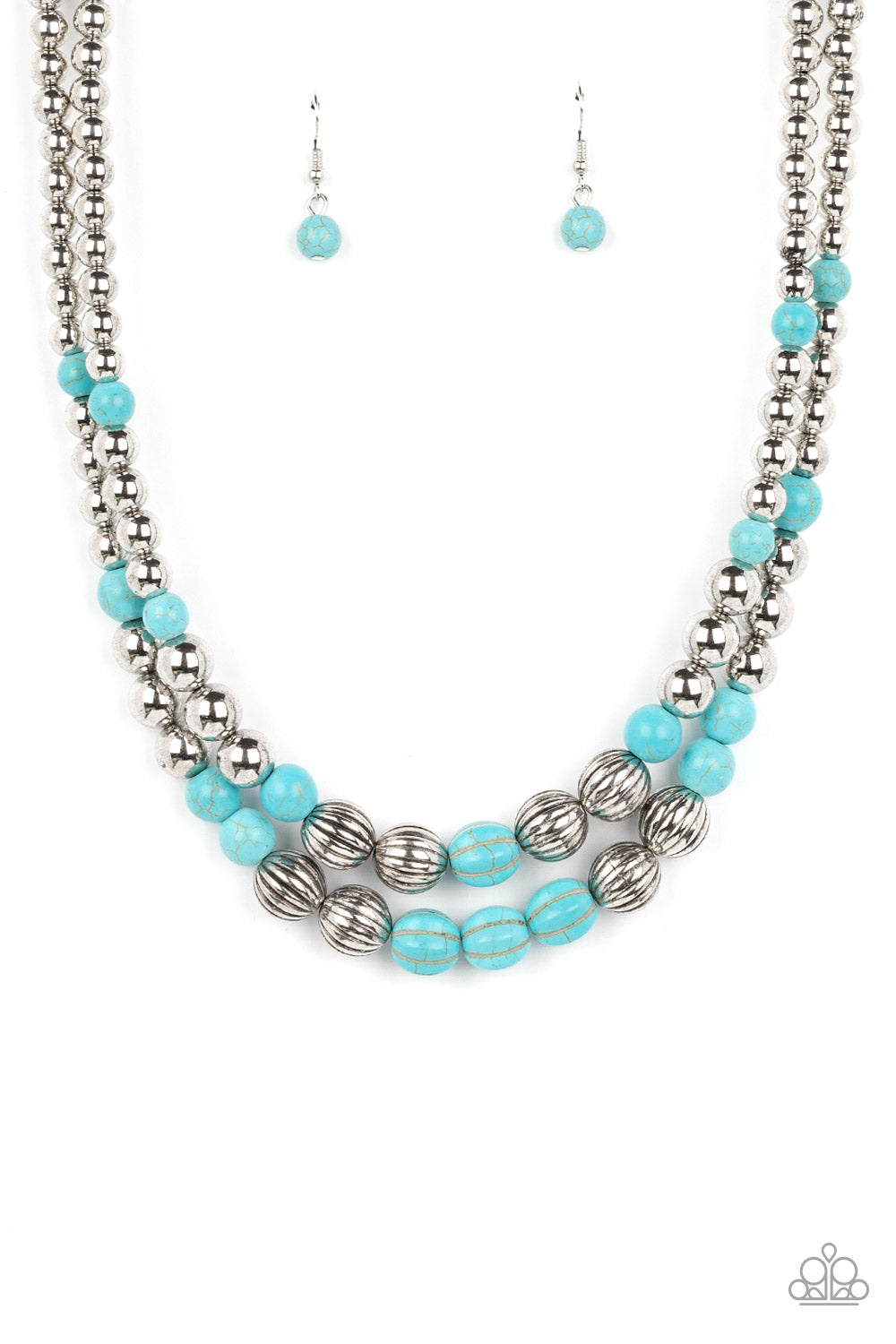 Country Road Trip - Blue Turquoise Layered Santa Fe Style Necklace Paparazzi N1454