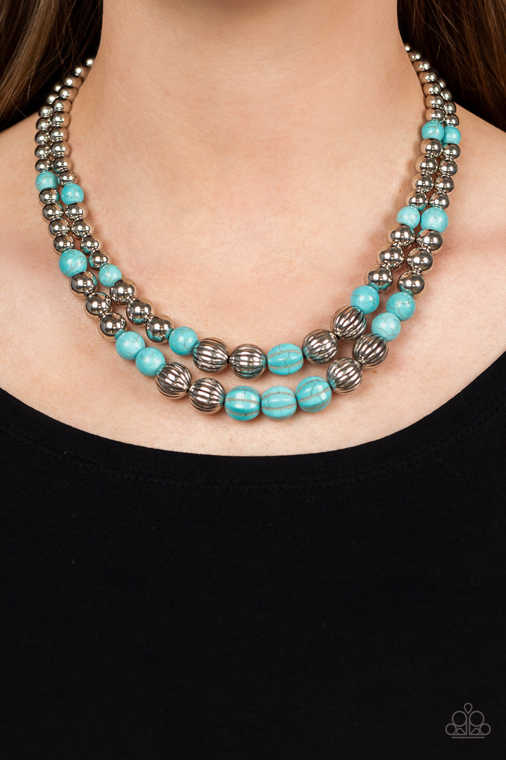 Country Road Trip - Blue Turquoise Layered Santa Fe Style Necklace Paparazzi N1454