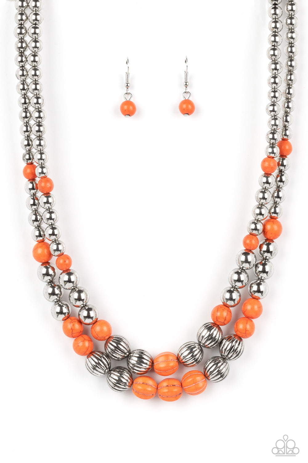 Country Road Trip - Orange Stone & Faux Stone Santa Fe Style Necklace Paparazzi N1593