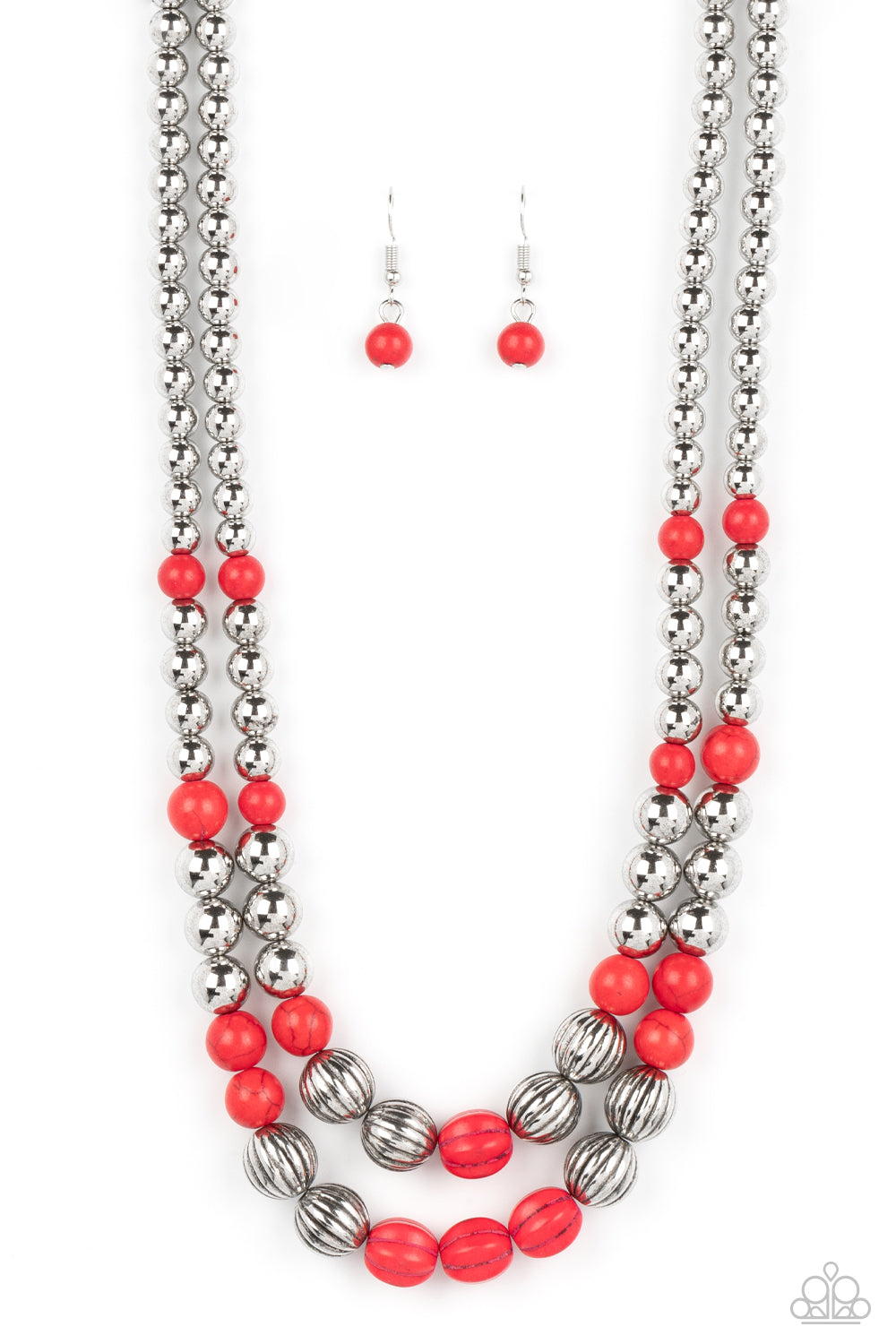 Country Road Trip - Red Riery Stone & Faux Stone Santa Fe Style Necklace Paparazzi N1592