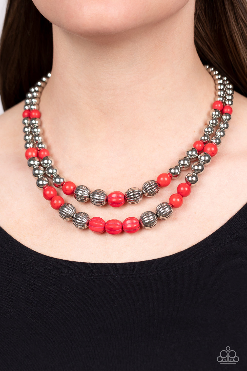 Country Road Trip - Red Riery Stone & Faux Stone Santa Fe Style Necklace Paparazzi N1592