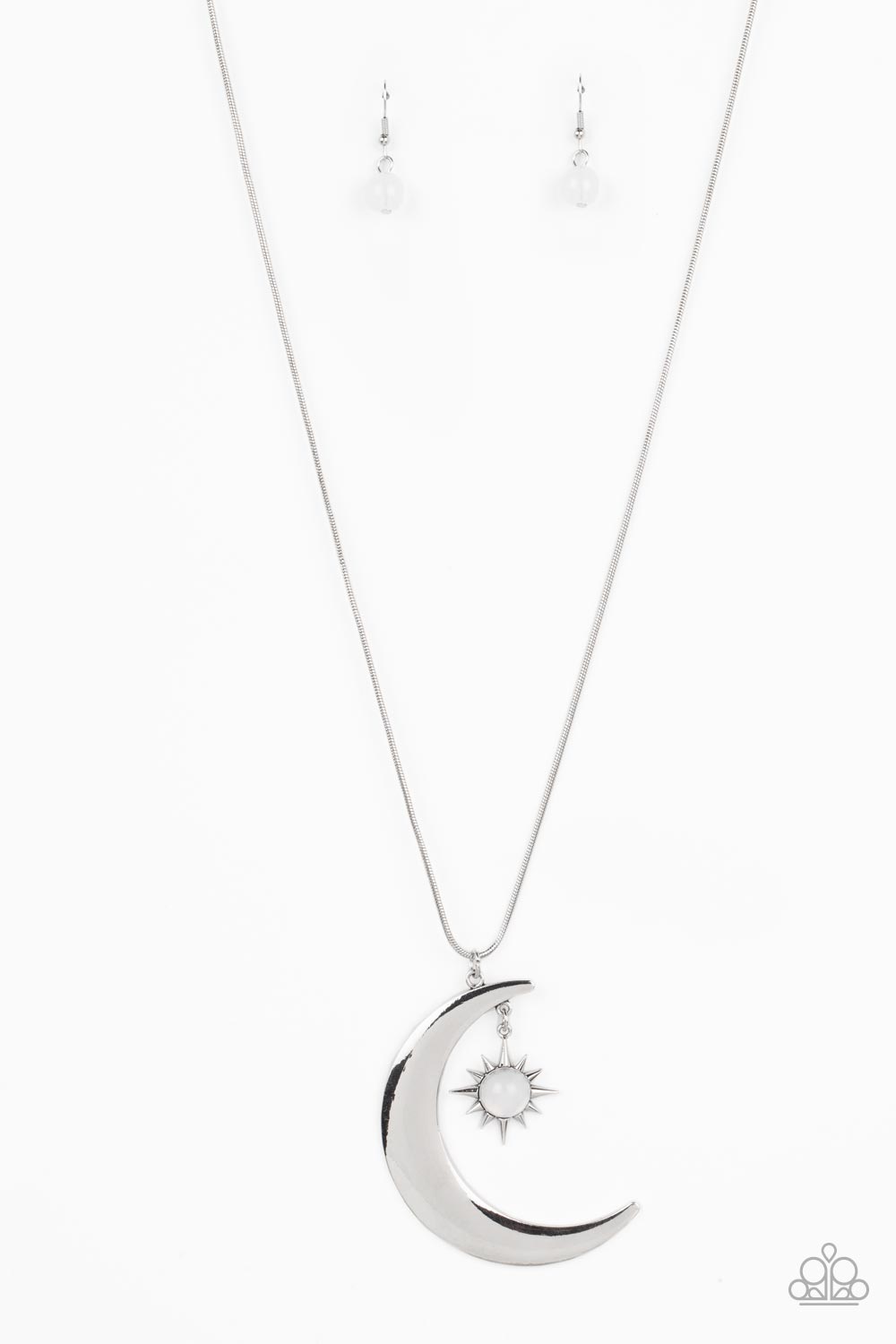 Astral Ascension - White Bead Silver Star And Moon Necklace Paparazzi N1013