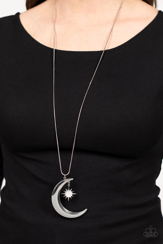 Astral Ascension - White Bead Silver Star And Moon Necklace Paparazzi N1013