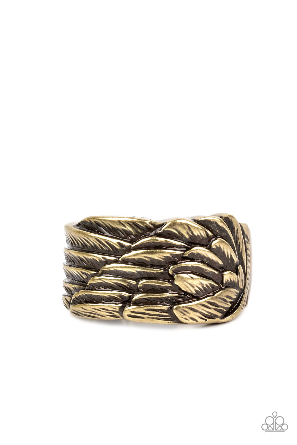 Fossil Fuel - Brass Feather Design Ring Paparazzi R0448