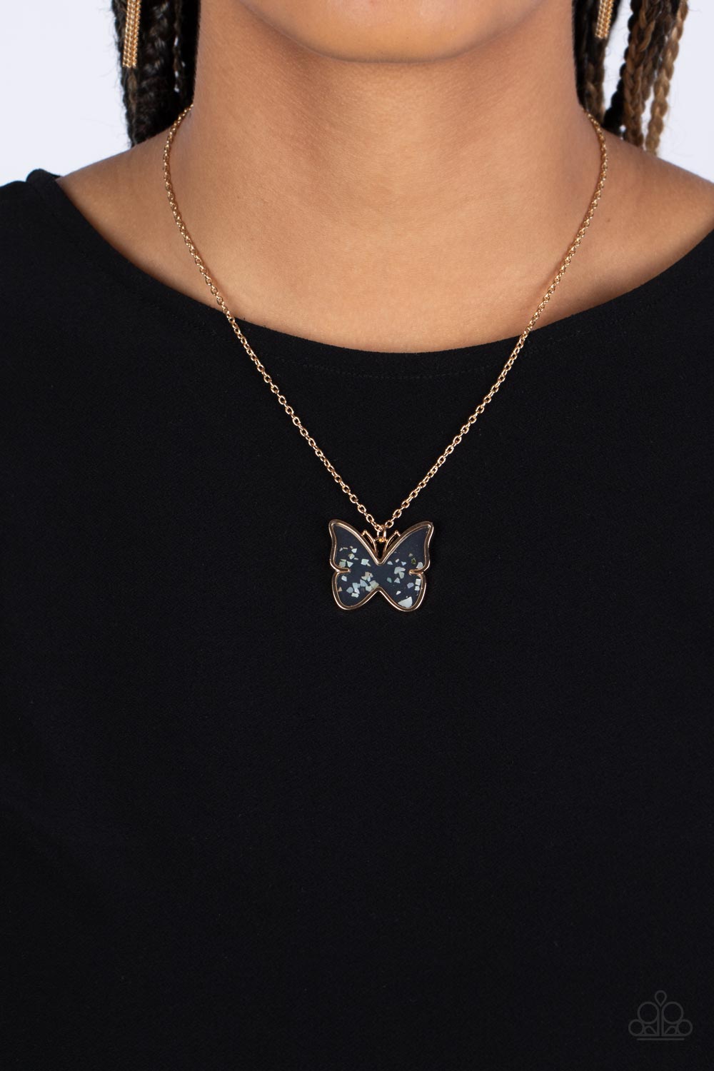 Gives Me Butterflies - Gold Butterfly Flecked With Shell Necklace Paparazzi N1114