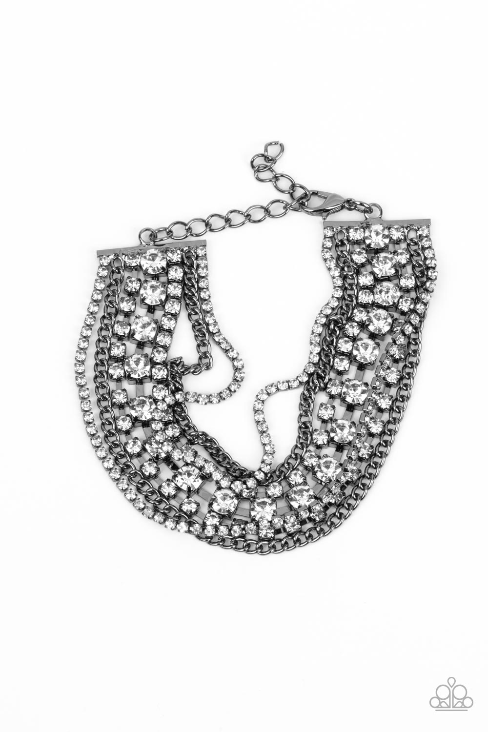 Interstellar Interlude - Black Gun Metal Chain White Rhinestone Bracelet Paparazzi B0657