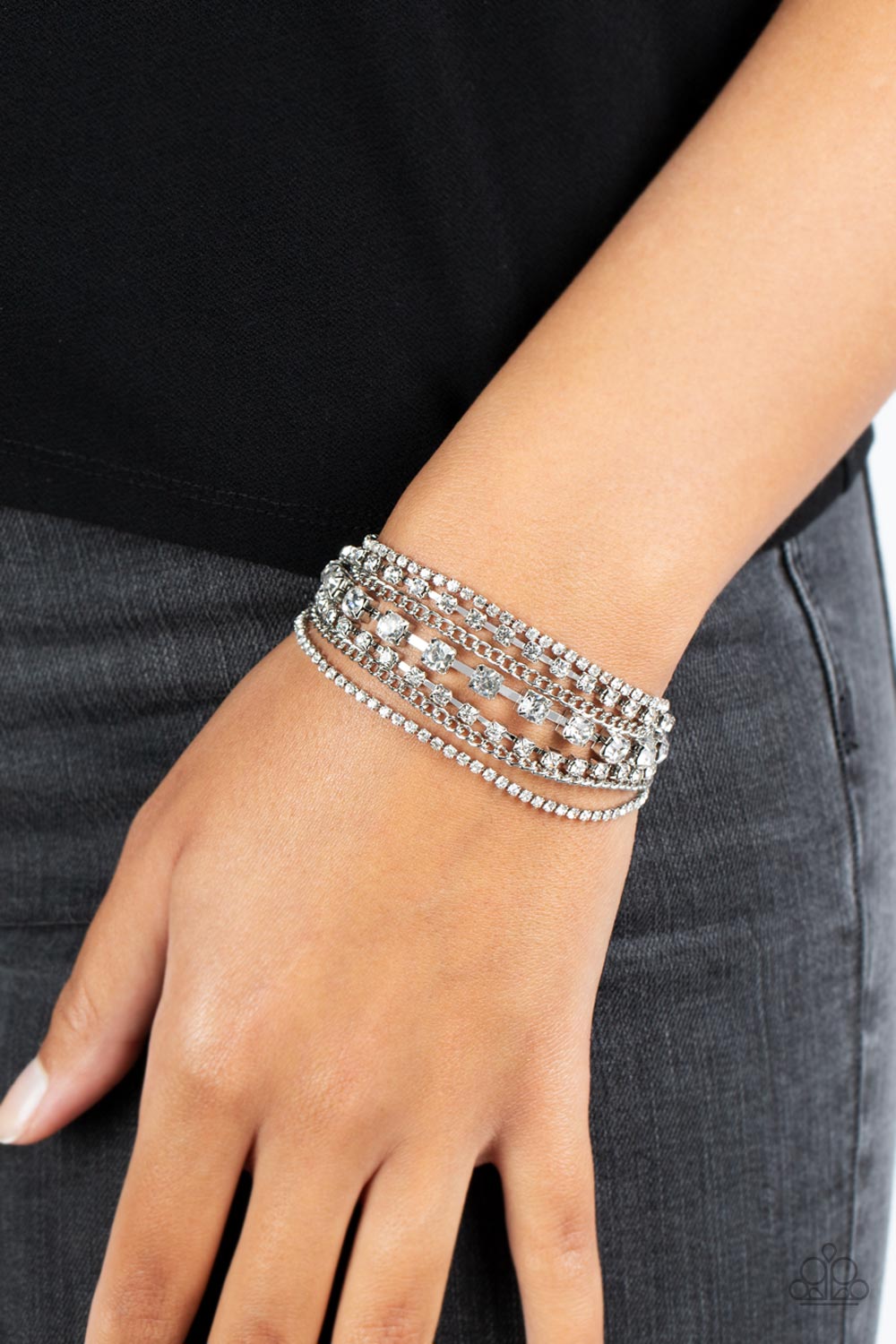 Interstellar Interlude - White Rhinestone Bracelet Paparazzi B0782