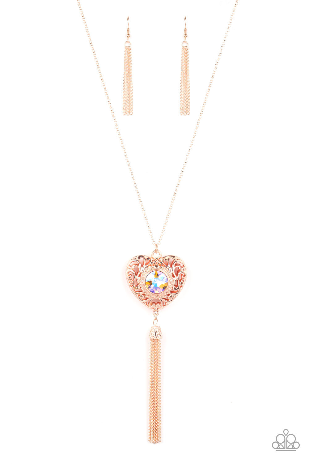 Prismatic Passion - Rose Gold Heart Iridescent Peach Gem Necklace Paparazzi N1110