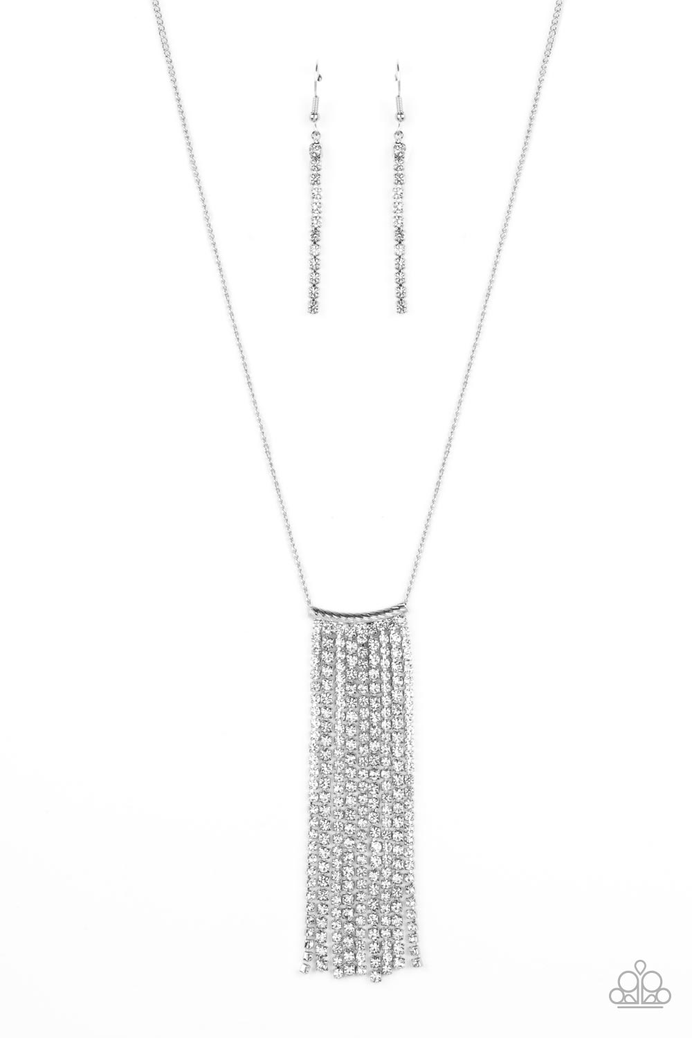 Stellar Crescendo - White Rhinestone Silver Chain Necklace Paparazzi N1062