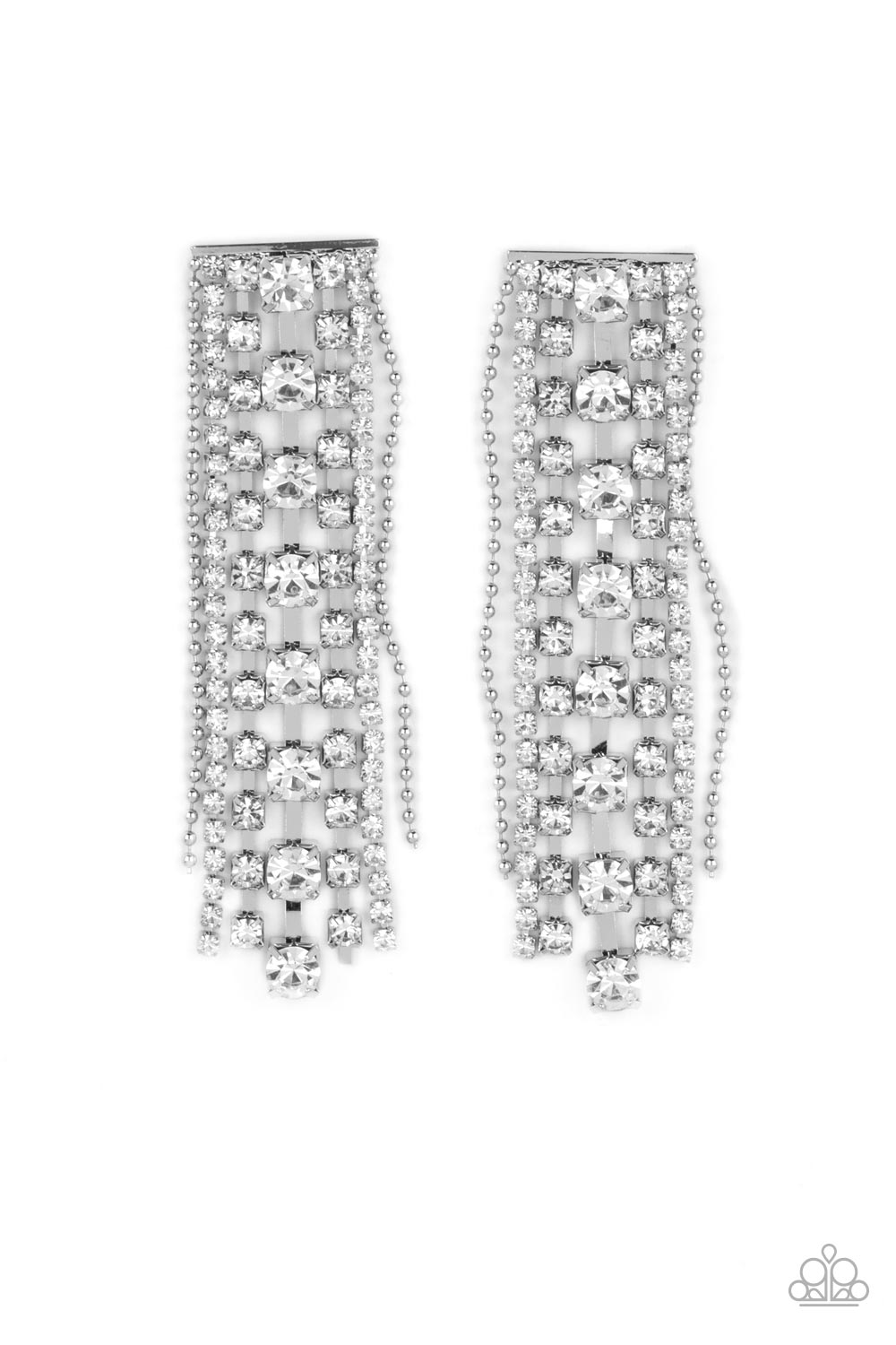 Starry Streamers - White Rhinestone Earrings Paparazzi E0877