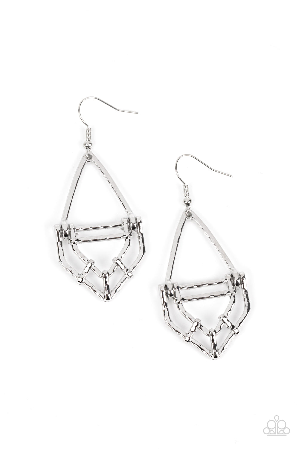 Artisan Apparatus - Silver Hammered Geometric Earring Paparazzi E0990