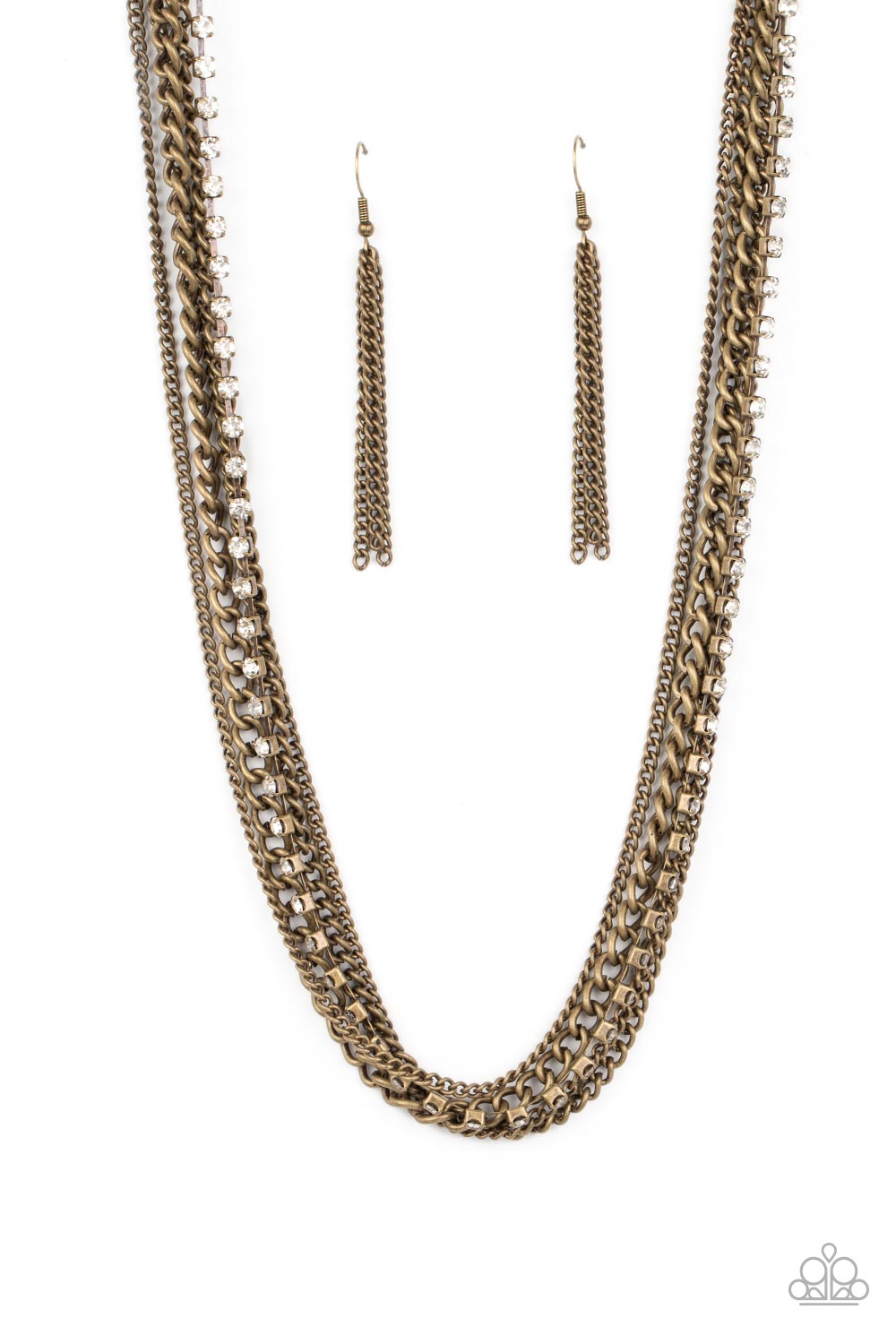 Free to CHAINge My Mind - Brass Chain & White Rhinestone Multi Chain Necklace Paparazzi N1570