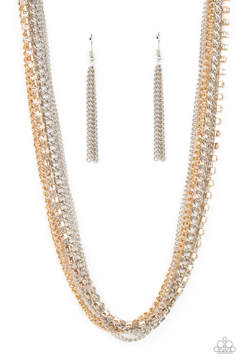 Free to CHAINge My Mind - Multi Gold & Silver Chain White Rhinestone Necklace Paparazzi N1628