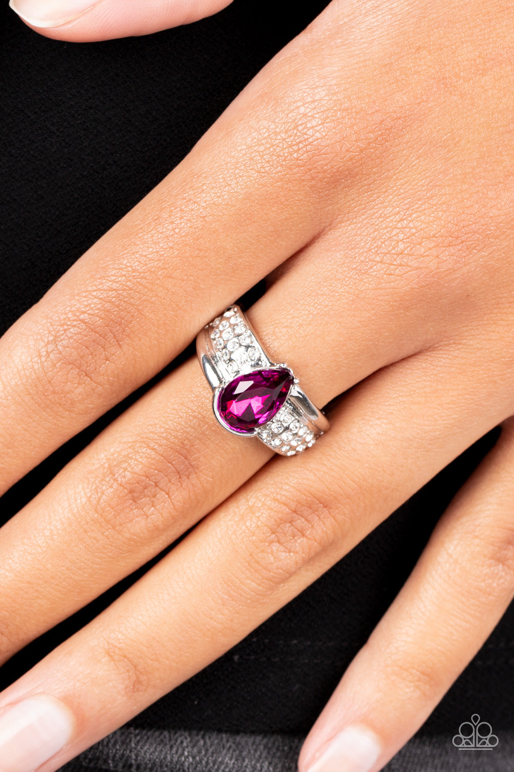 Dive into Oblivion - Pink Teardrop Rhinestone Ring Paparazzi R0310