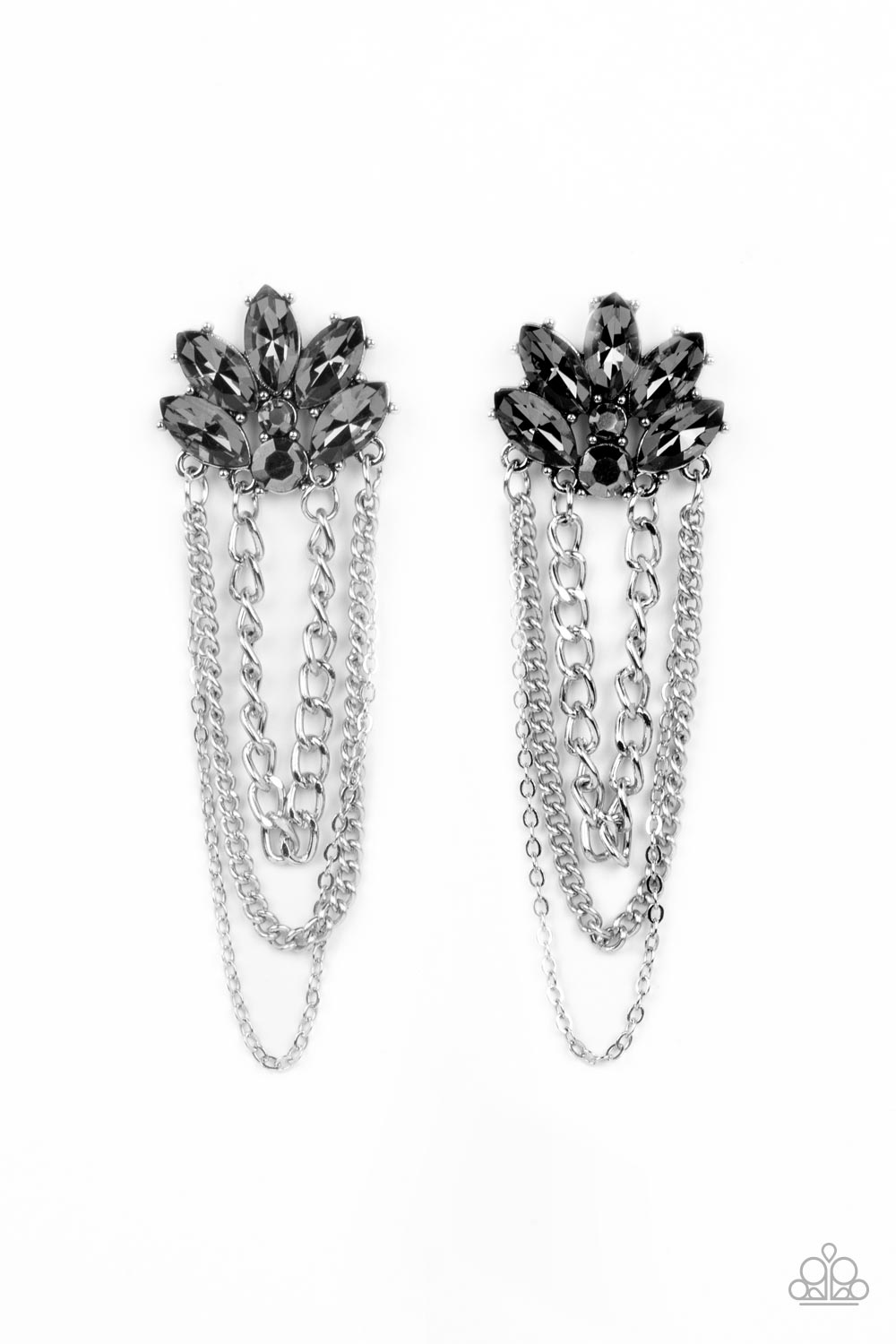 Reach for the SKYSCRAPERS - Silver Smoky Hematite Rhinestone Earring Paparazzi E1349