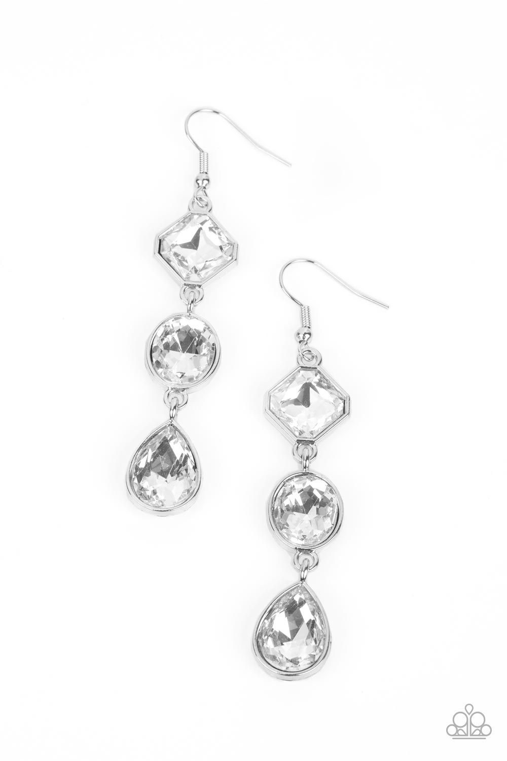 Reflective Rhinestones - White Rhinestone Teardrop Earrings Paparazzi E1216