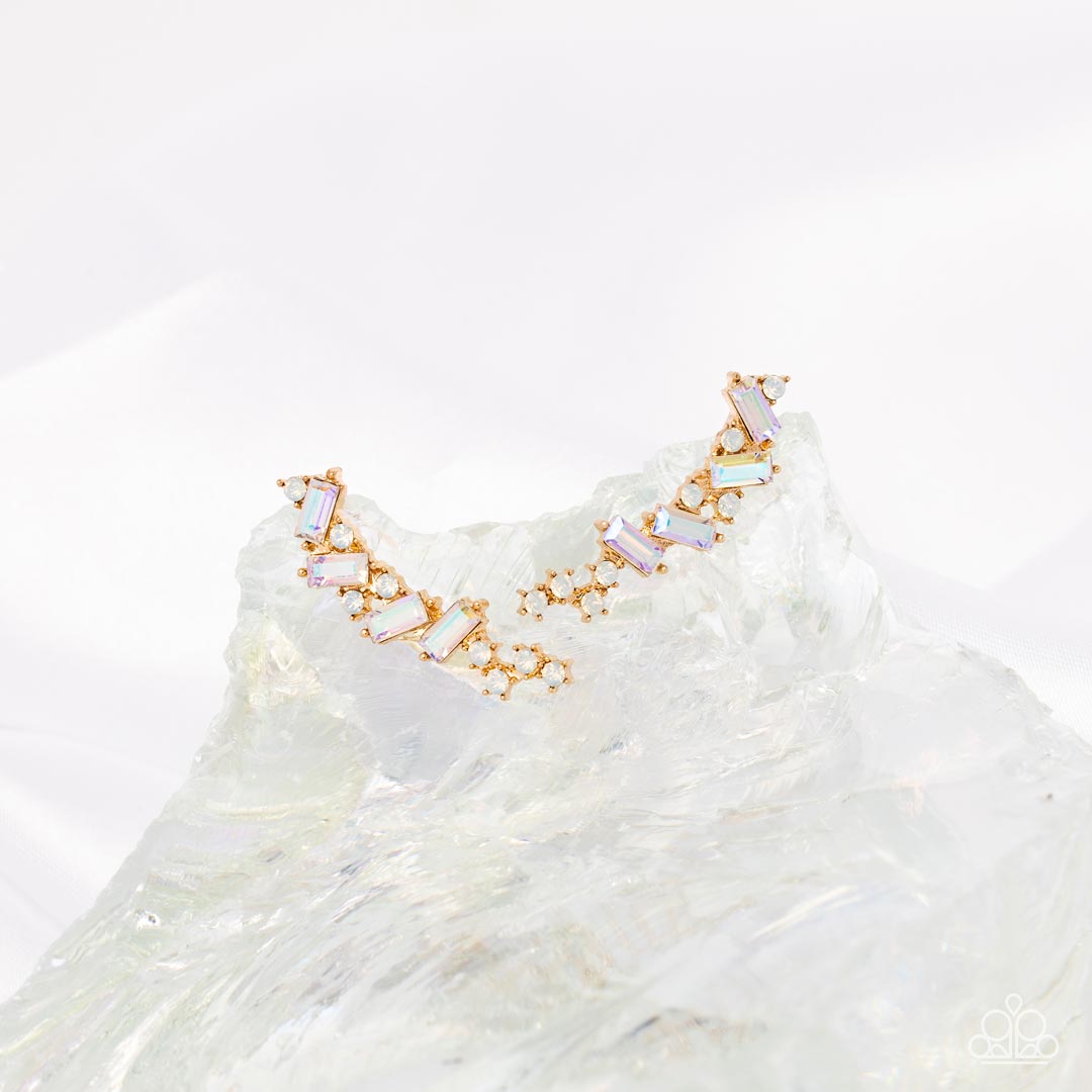 Stay Magical - Gold Opal Rhinestone Ear Crawler Earring Paparazzi E1069