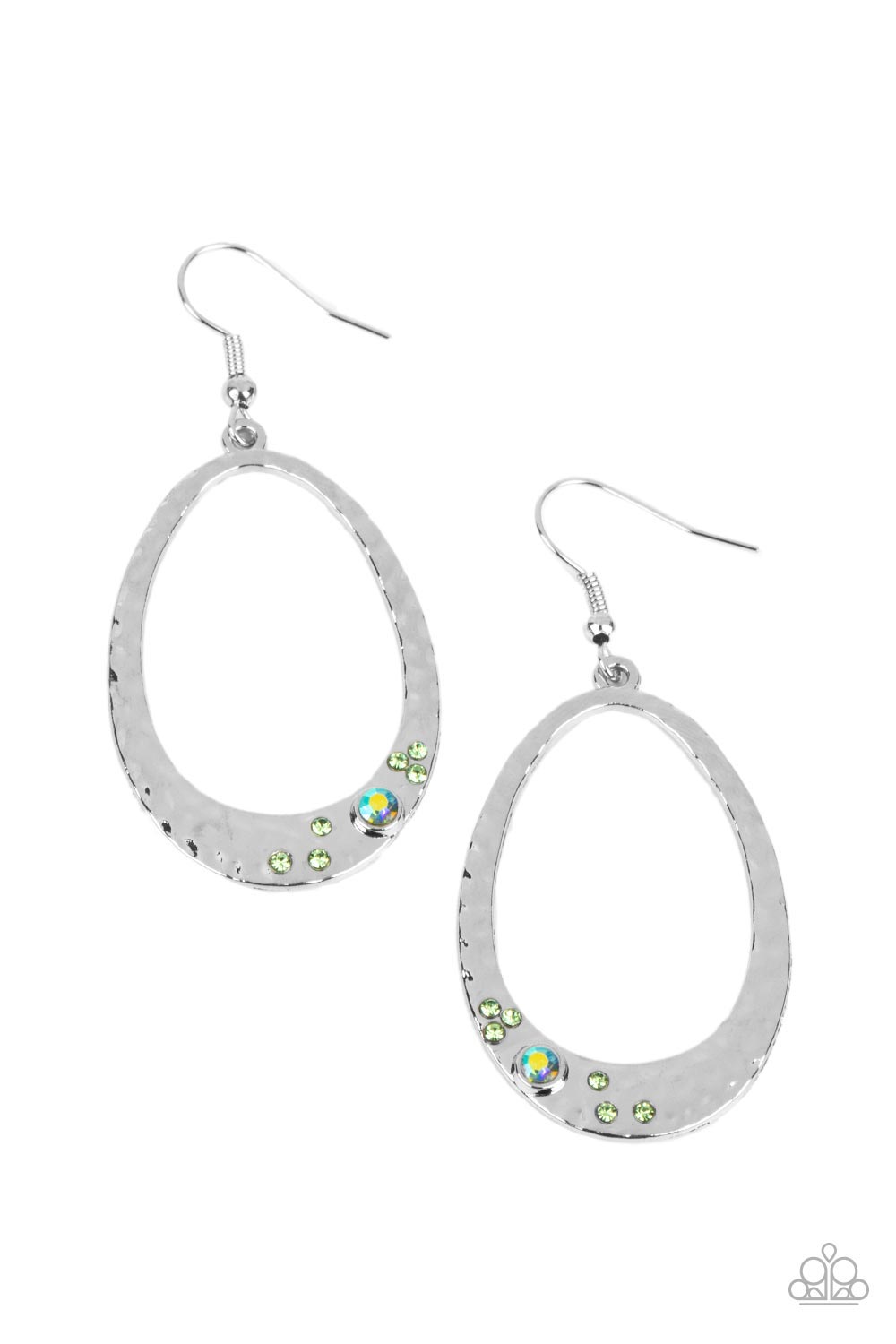 Seafoam Shimmer - Green And Iridescent Rhinestone Silver Earring Paparazzi E0834