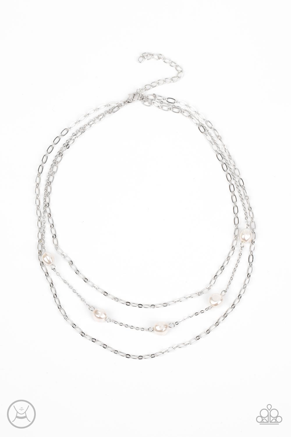 Offshore Oasis - White Pearl Silver Chain Choker Necklace Paparazzi N1188