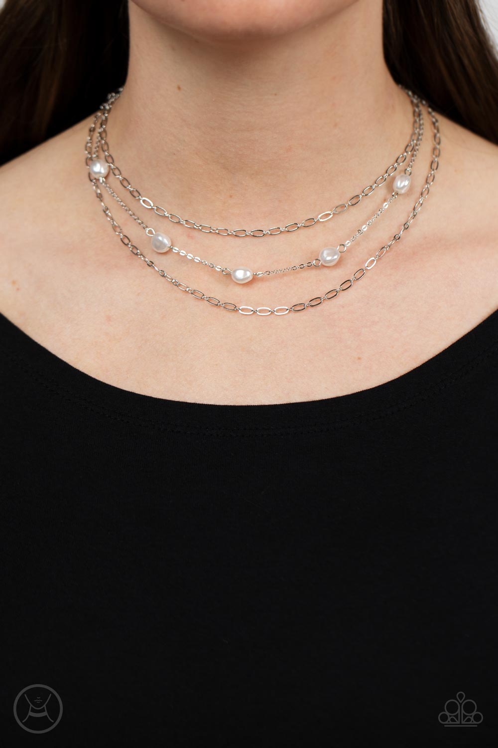 Offshore Oasis - White Pearl Silver Chain Choker Necklace Paparazzi N1188