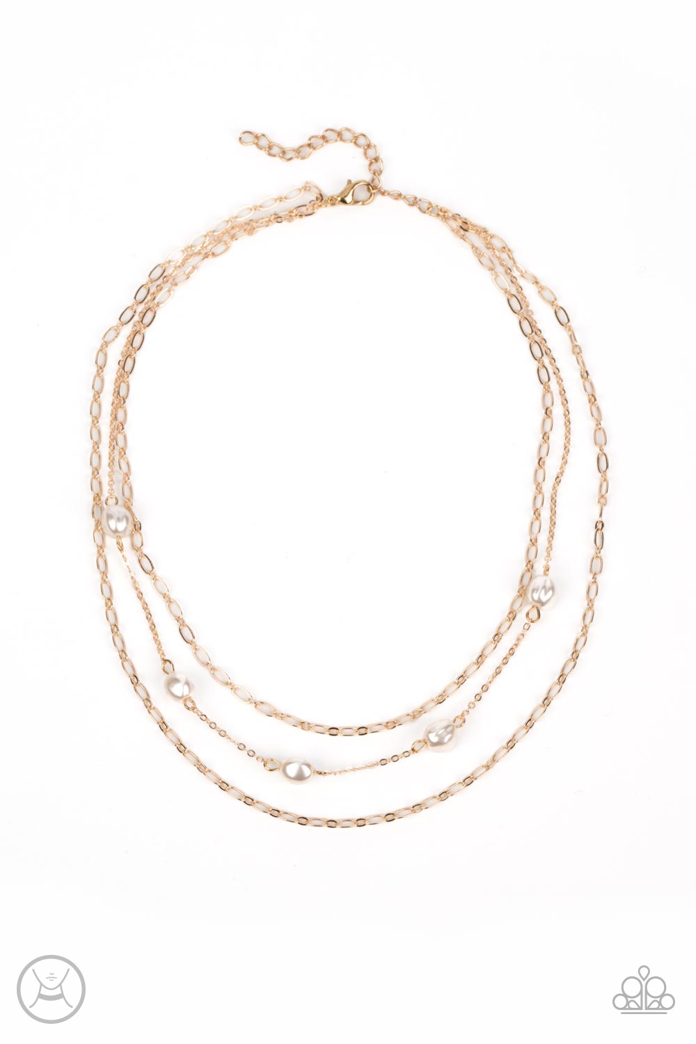 Offshore Oasis - Gold Chain White Pearl Triple Layer Choker Necklace Paparazzi N1402