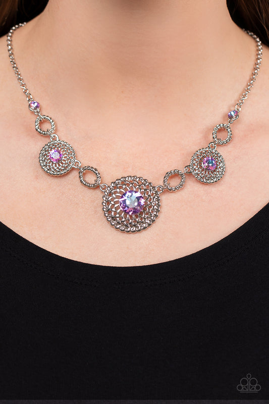 Cosmic Cosmos - Purple Iridescent Rhinestone Silver Necklace Paparazzi N1083