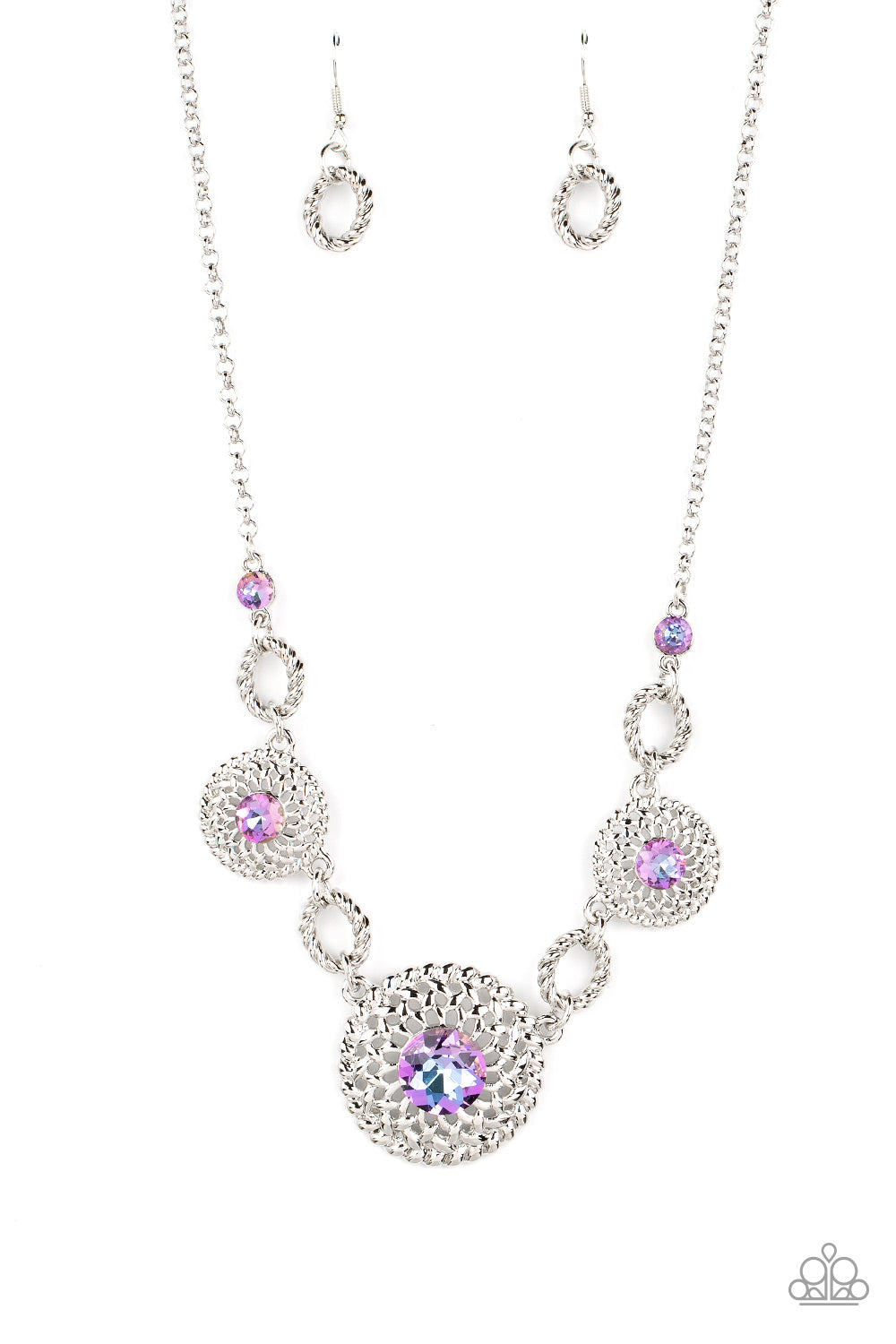 Cosmic Cosmos - Purple Iridescent Rhinestone Silver Necklace Paparazzi N1083