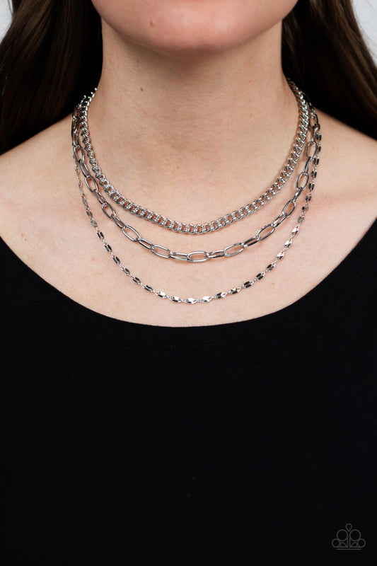 Galvanized Grit - Silver Multi Chain Necklace Paparazzi N1189