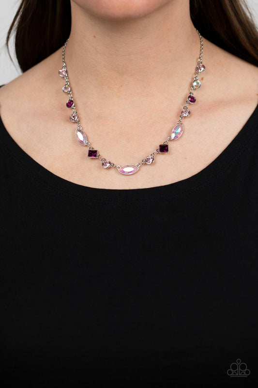 Irresistible HEIR-idescence - Pink, Glittery Rose, Fuchsia Gem & Iridescent Rhinestone Necklace Paparazzi N1764