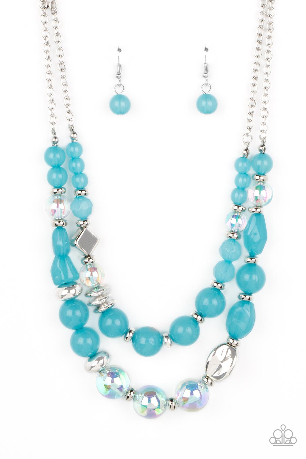 Mere Magic - Blue Waterspout, Iridescent Opaque And Silver Bead Necklace Paparazzi N1172