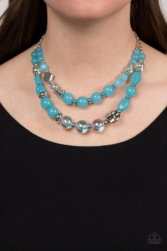 Mere Magic - Blue Waterspout, Iridescent Opaque And Silver Bead Necklace Paparazzi N1172