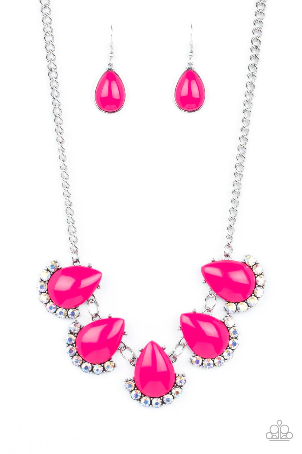 Ethereal Exaggerations - Pink Teardrop Bead & Iridescent Rhinestone Necklace Paparazzi N1524