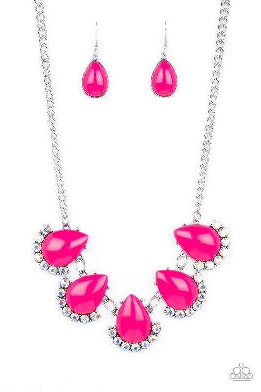 Ethereal Exaggerations - Pink Teardrop Bead & Iridescent Rhinestone Necklace Paparazzi N1524