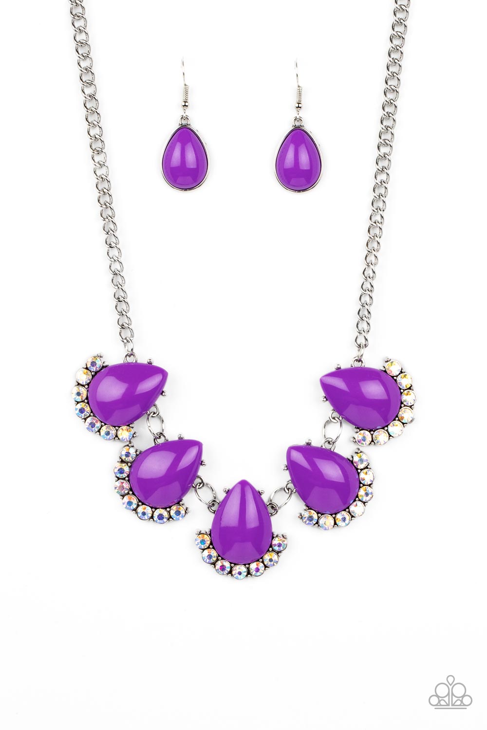 Ethereal Exaggerations - Purple Teardrop Bead Iridescent Rhinestone Necklace Paparazzi N1489